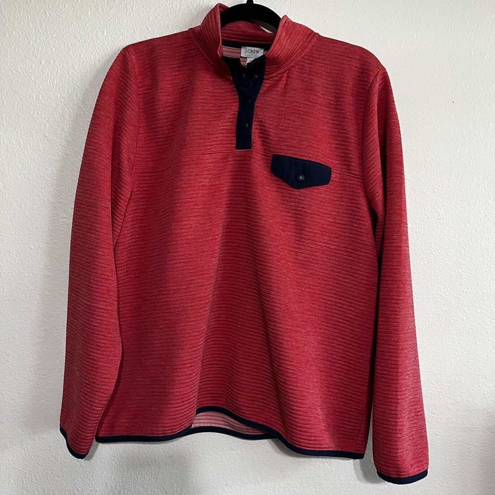 J.‎ CREW Snap Front Quilted Ribbed Sweatshirt Pullover Size XL X Large